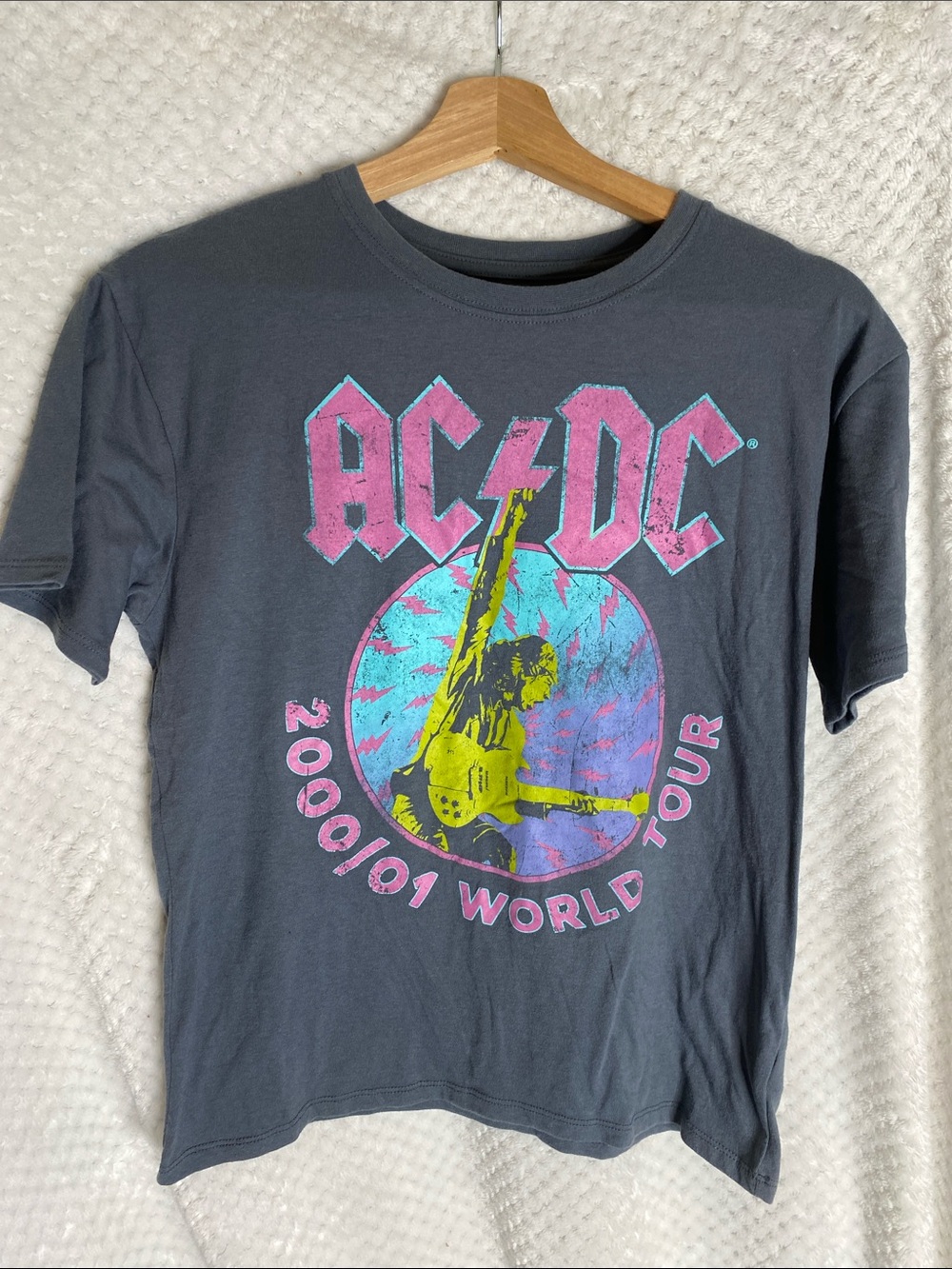 AC/DC Kids Tee in Charcoal with Pink & Yellow Graphic